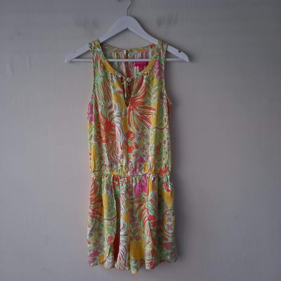 Lilly Pulitzer Challis Romper Sleeveless Floral Happy Place Yellow Women Size XS - Picture 4 of 16